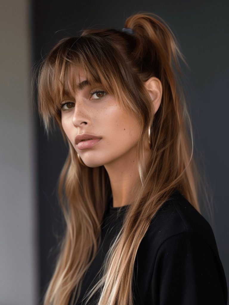 30 Charming Ponytails with Bangs: A 2024 Style Guide