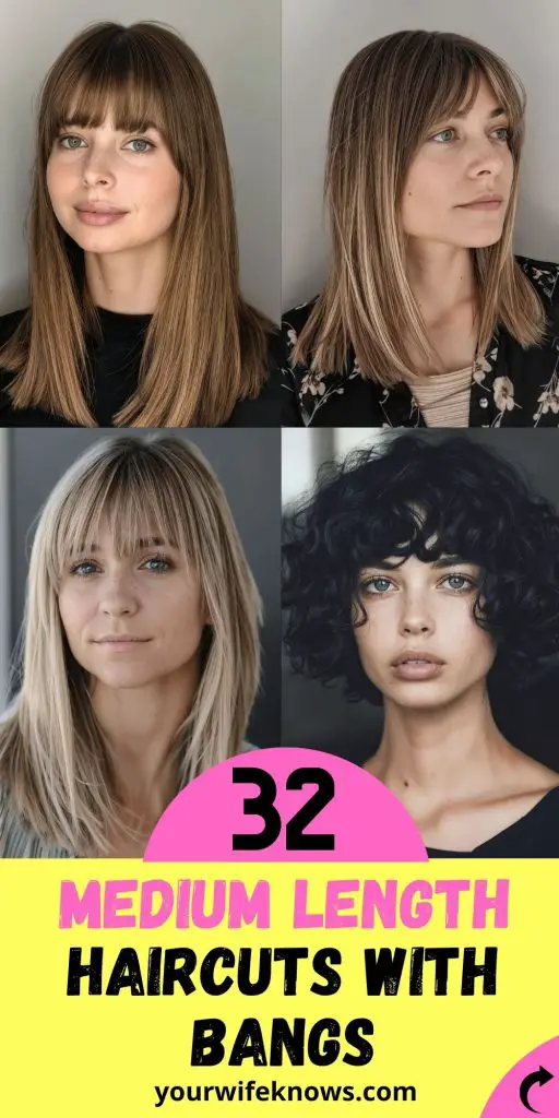 32 Medium-Length Haircuts with Bangs for Every Face Shape